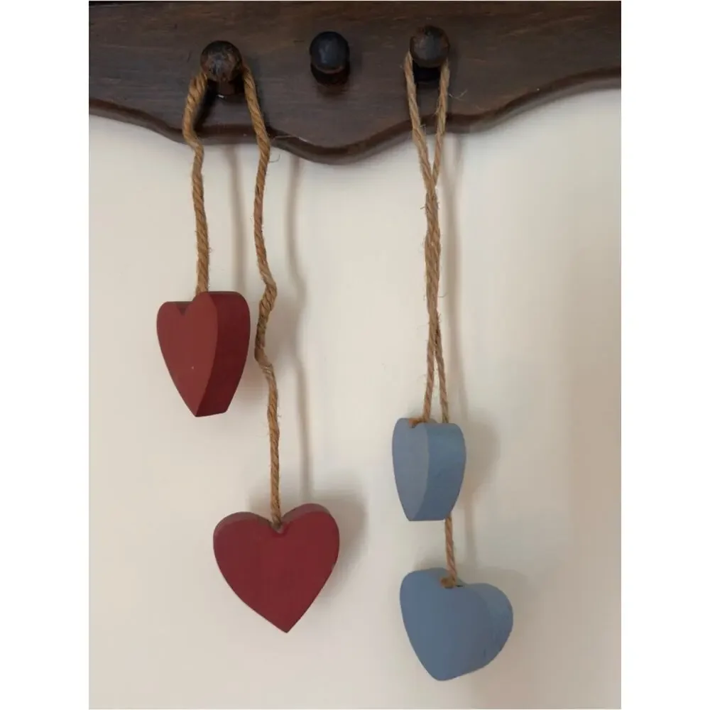 Vintage Wooden Country Hanging Heart Shelf 9” x 23” w/wooden hanging hearts